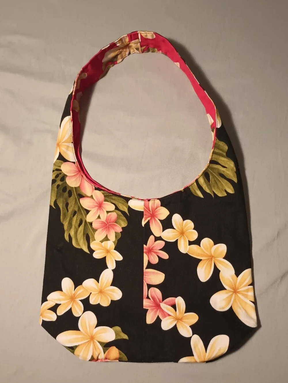 Hawaiian Accent Reversible Fabric Hobo Shoulder Bag